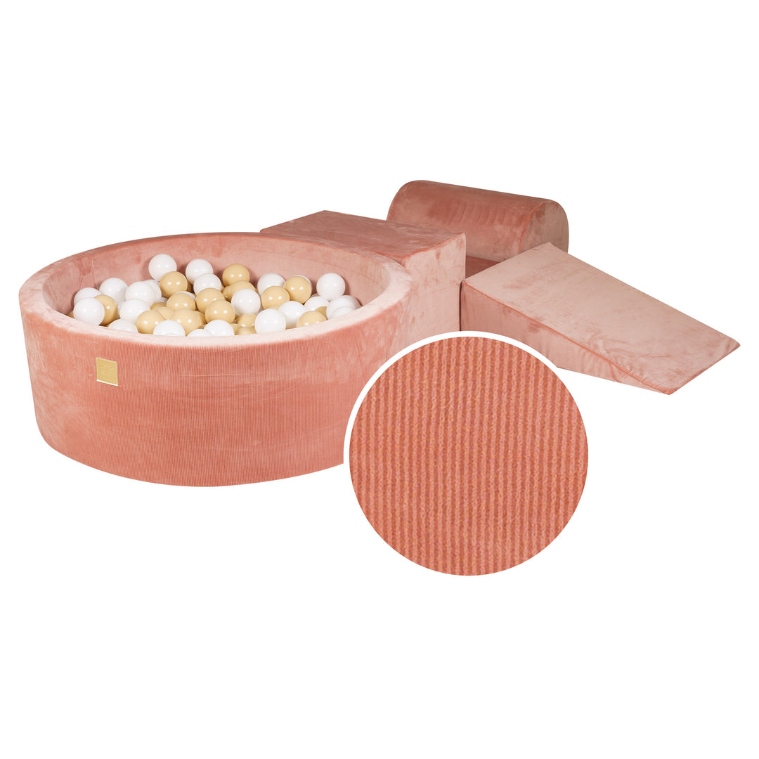Spielset aus Schaumstoff in Aprikosen-Samtcord mit rundem Bällebad