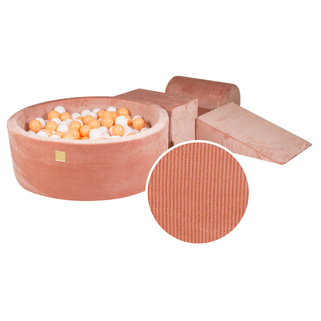 Spielset aus Schaumstoff in Aprikosen-Samtcord mit rundem Bällebad