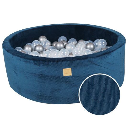 Bällebad aus rundem Cordsamt in Meeresblau